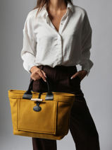 Longchamp Le roseau toile duffle coat Handtas Geel-vue-porte