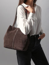Schoudertas Cabas Leder Vanessa bruno Bruin cabas 29V40874-vue-porte