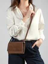 Cross Body Tas Thelma Texture Leder Nathan baume Bruin n city 12TX-vue-porte