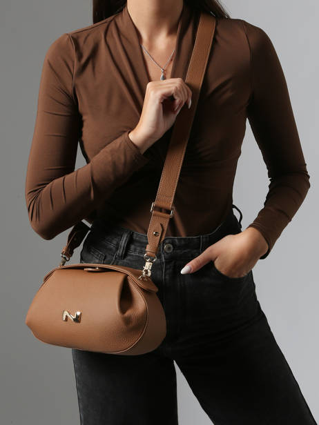 Cross Body Tas Nymphea Leder Nathan baume Bruin nymphea 2 ander zicht 1
